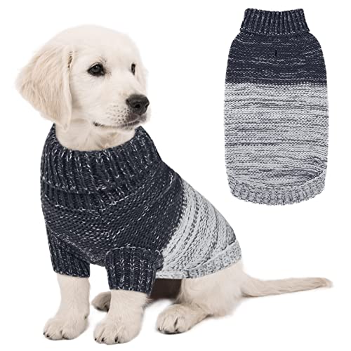 Queenmore Knitted Jumper Dog Jumper, Turtleneck Pet Cat Jumper, Cold Weather Puppy Clothing Knitted Jumper with Leash Hole for Small to Medium Dogs（Blue,XS） von Queenmore