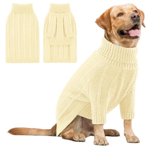 Queenmore Pullover Hund Groß, Rollkragen mit Beinen, Winterpullover Hund für Labrador, Border Collie & Golden Retriever (Elfenbein, XL) von Queenmore