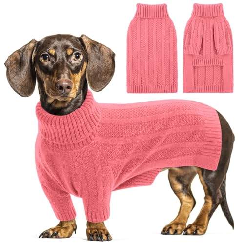 Queenmore Pullover Hund Klein, Warm & Dehnbar, Strickpullover Unisex für Rüden & Hündinnen (Rosa, S) von Queenmore