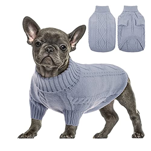 Queenmore Puppy Pullover, Kaltes Wetter Kabel Strickwaren, Klassischer Rollkragenpullover Dicke warme Kleidung für Chihuahua, Bulldogge, Dackel, Mops, Yorkie(Grau, S) von Queenmore