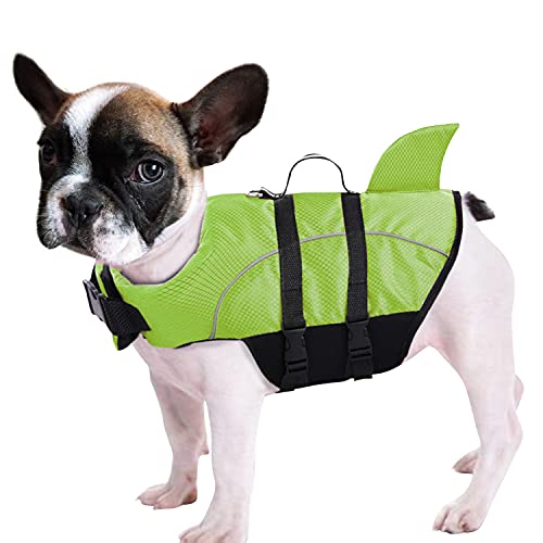 Queenmore Ripstop Hunde-Schwimmweste, Hai-Schwimmweste für Hunde, Sicherheits-Lebensretter mit hohem Auftrieb und Hebegriff für kleine und mittlere Rassen (grün L) von Queenmore