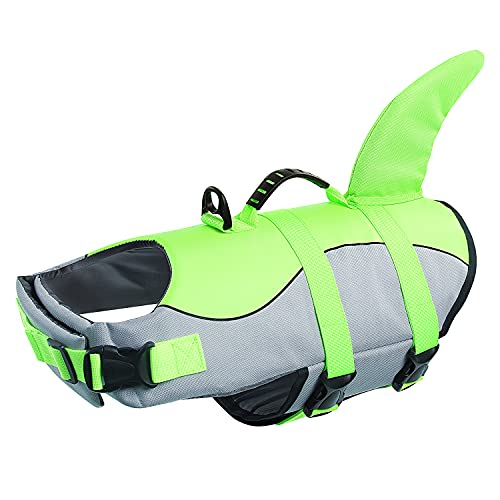 Queenmore Schwimmweste Hund Einstellbare Hunde Schwimmweste, Ripstop Rettungsweste mit hohem Auftrieb und langlebigem Rettungsgriff für Hund für kleine mittlere Hunde, (Green, XS) von Queenmore
