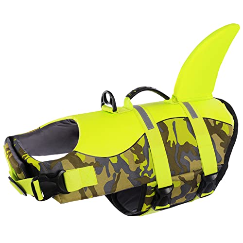 Queenmore Schwimmweste Hund Einstellbare Hunde Schwimmweste, Ripstop Rettungsweste mit hohem Auftrieb und langlebigem Rettungsgriff für Hund für kleine mittlere Hunde, (GreenCamo, XS) von Queenmore