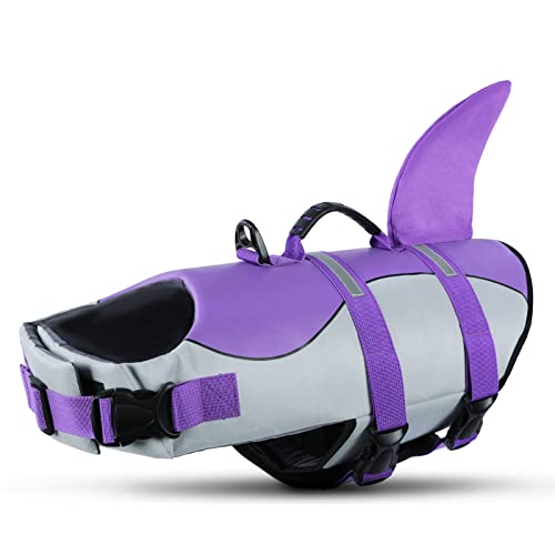 Queenmore Schwimmweste Hund Einstellbare Hunde Schwimmweste, Ripstop Rettungsweste mit hohem Auftrieb und langlebigem Rettungsgriff für Hund für kleine mittlere Hunde, (Lila, M) von Queenmore