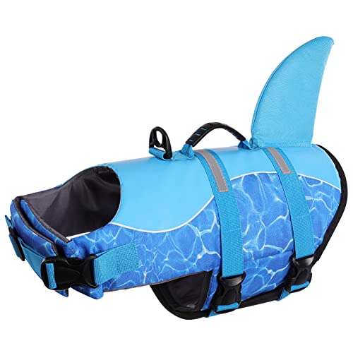 Queenmore Schwimmweste Hund Einstellbare Hunde Schwimmweste, Ripstop Rettungsweste mit hohem Auftrieb und langlebigem Rettungsgriff für Hund für mittlere große Hunde, (Blueprint, L) von Queenmore