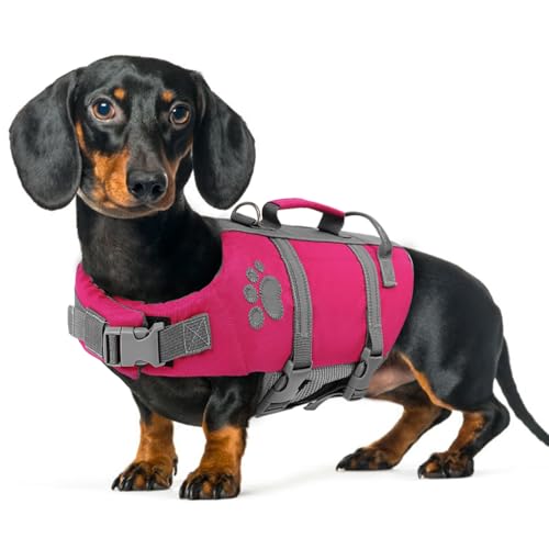 Queenmore Schwimmweste Hund Klein, Verstellbar Rettungsweste, Reflektierende Hunde Schwimmweste Mit Rettungsgriff, Schwimmweste Dackel Französische Bulldogge, Schwimmweste Kajak Surfen, Rosa, S von Queenmore