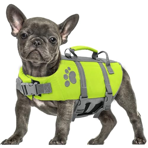 Queenmore Schwimmweste Hund XL, Reflektierende Hundeschwimmweste, Ripstop Rettungsweste Große, Verstellbar Schwimmweste Labrador Mit Rettungsgriff, Life Jacket Schwimmweste Kajak Surfen, Grün, XL von Queenmore