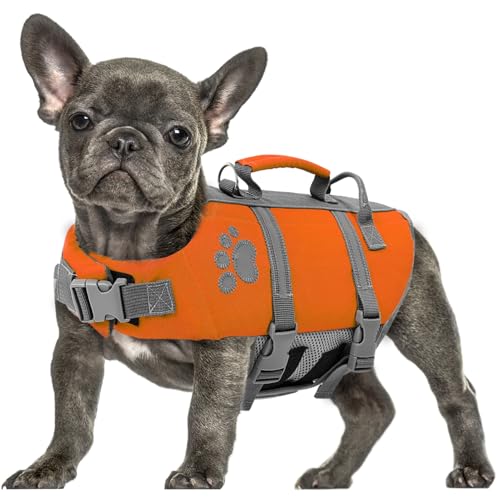 Queenmore Schwimmweste Hund XL, Reflektierende Hundeschwimmweste, Ripstop Rettungsweste Große, Verstellbar Schwimmweste Labrador Mit Rettungsgriff, Life Jacket Schwimmweste Kajak Surfen, Orange, XL von Queenmore