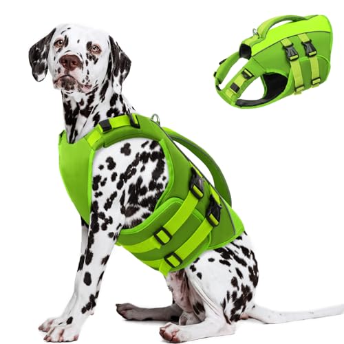 Queenmore Schwimmweste Hund XL, Ripstop Hunde Schwimmweste, Schwimmweste Labrador, Hundeschwimmweste Große Hunderettungsweste Mit Griff,Bootfahren Surfen, Grün, XL von Queenmore