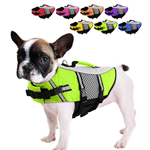 Queenmore Hunde Schwimmweste, Rettungsweste, Schwimmweste Hund kleine große, Rettungsweste für Kajak, Bootfahren, Schwimmweste französische Bulldogge, Dackel (grün, M) von Queenmore