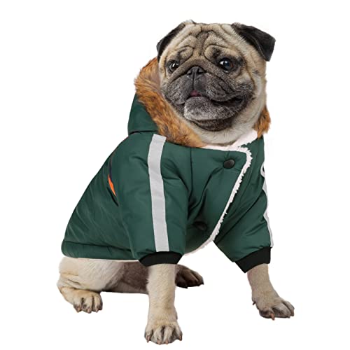 Queenmore Warm Dog Winter Coat, Cold Weather Waterproof Dog Snow Jacket, Hunde-Wintermantel, Reflective Dog Hoodie with Long Sleeves for Small Medium and Large Dogs(Green, M) von Queenmore