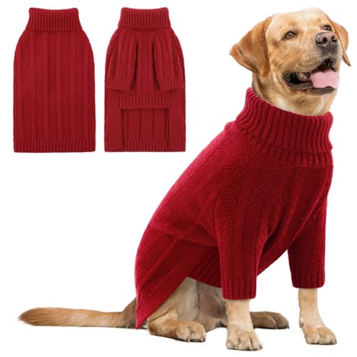 Queenmore Weihnachtspullover Hund, Rollkragen mit Beinen, Winterpullover Hund für Labrador, Border Collie & Golden Retriever (Rot, XL) von Queenmore
