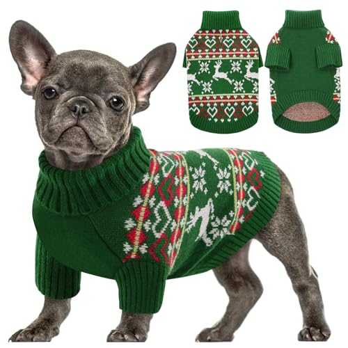 Queenmore Weihnachtspullover für Hunde, Rollkragenpullover, Strickpullover, Weihnachtskleidung, Haustier-Weihnachts-Outfit, warmer Hundepullover für kleine Hunde, Jungen, Mädchen, Größe M von Queenmore