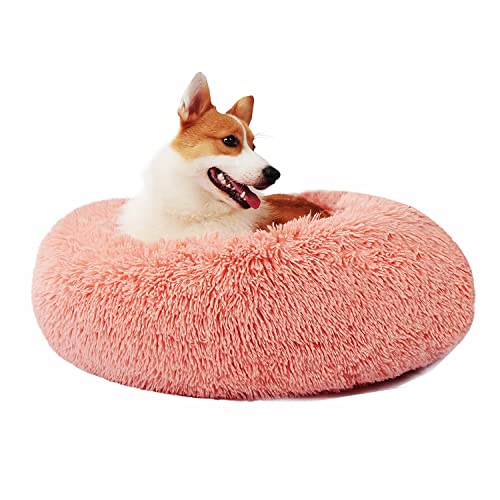 Queta Deluxe-Haustierbett,für Katzen und kleine bis mittelgroße Hunde,Leicht zu reinigen,Bett für Haustiere in Doughnut-Form 60cm rosa von Queta