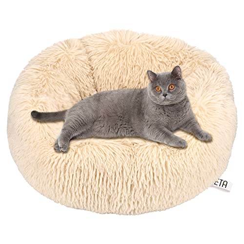 Queta Katzenbett Schöne Tierbett, Klein Hund Bett Haustierbett Plüsch Weich Runden Katze Schlafen Bett (50cm, Beige) von Queta