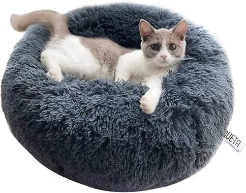 Queta Katzenbett Schöne Tierbett, Klein Hund Bett Haustierbett Plüsch Weich Runden Katze Schlafen Bett (50cm, Grau) von Queta