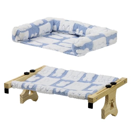 Quewoll Katzenfensterstange, Katzenbett, stabiles Hängemattenfenster (Blau-Weiß, 15) von Quewoll