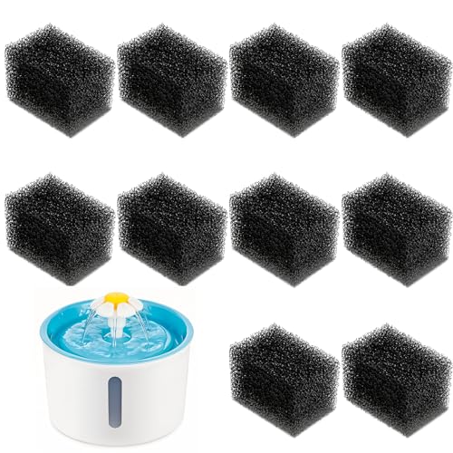 10 Stück Katzen-Wasserbrunnen-Schwammfilter-Ersatz, verbesserter Schaumstofffilter für 2,8 l Haustierbrunnen, Brunnenfilter Ersatz für Katze und Hund (schwarz) von Quilax