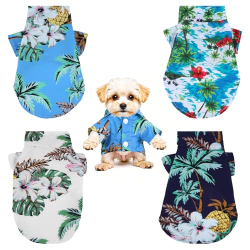 4 x Hawaii-Stil Hunde-Shirts für kleine Hunde, atmungsaktive Haustierkleidung, Welpenkleidung für Jungen, Welpen-Sweatshirt für kleine Hunde 4 x Hawaii-Stil Hunde-Shirts für kleine Hunde, atmungsaktive Haustierkleidung, Welpenkleidung für Jungen, Welpen-Sweatshirt für kleine Hunde von Quilax