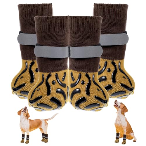 4 x Hundesocken, um das Lecken von Pfoten zu verhindern, Hundeschuhe für heißen Gehweg, doppelseitig, rutschfest, für Hartholzböden, Karamell (klein) von Quilax