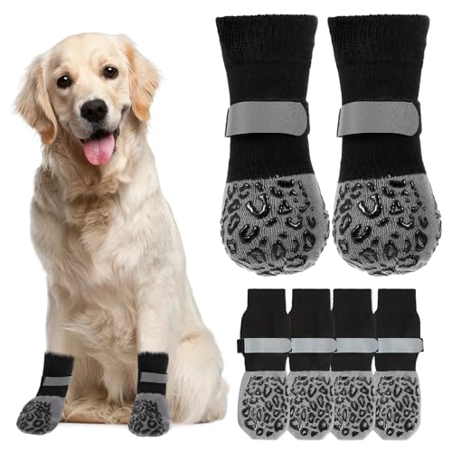 Hundesocken gegen Lecken von Pfoten, Hundeschuhe für heißen Gehweg, Leoparden-Anti-Rutsch-Muster, Hundesocken für Hartholzböden, Grau, Größe M, 4 Stück Hundesocken gegen Lecken von Pfoten, Hundeschuhe für heißen Gehweg, Leoparden-Anti-Rutsch-Muster, Hundesocken für Hartholzböden, Grau, Größe M, 4 Stück von Quilax