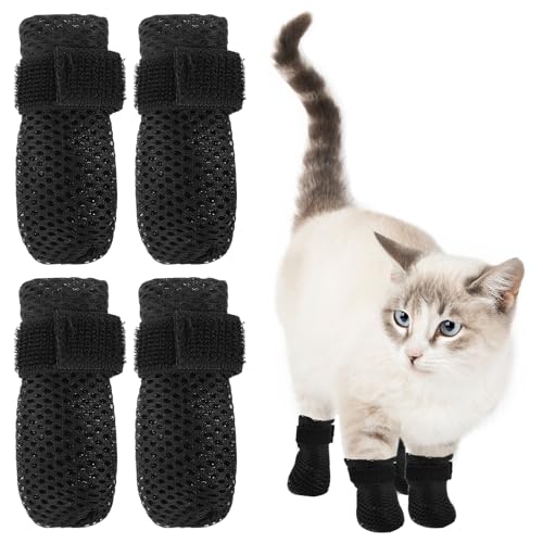 4 Stück Verstellbare Katzenschuhe aus Netzstoff,Anti Kratz Katzen Socken,Atmungsaktiv Katzenpfotenschutz,Krallenschutz Katze,für Schneiden von Nägeln Haustier Baden(Größe M) von Quilax