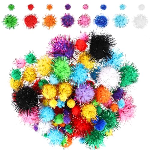 Quilax 100 Stück farbige Flash-Katzenspielzeugbälle, Bastel-Katzenspielzeugbälle mit Lametta, weicher, flauschiger Puffball zum Basteln, glitzernder Baumwollball für Kätzchenübungen Quilax 100 Stück farbige Flash-Katzenspielzeugbälle, Bastel-Katzenspielzeugbälle mit Lametta, weicher, flauschiger Puffball zum Basteln, glitzernder Baumwollball für Kätzchenübungen von Quilax