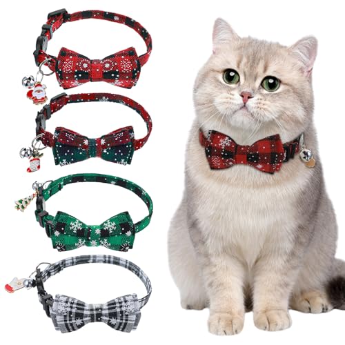 Quilax Weihnachtliche Katzenhalsbänder mit Fliege und Glöckchen, verstellbare Weihnachts-Katzen-Fliege, Karomuster, Schneeflocken-Halsband für Kätzchen, erwachsene Katzen, Haustierzubehör für Quilax Weihnachtliche Katzenhalsbänder mit Fliege und Glöckchen, verstellbare Weihnachts-Katzen-Fliege, Karomuster, Schneeflocken-Halsband für Kätzchen, erwachsene Katzen, Haustierzubehör für von Quilax