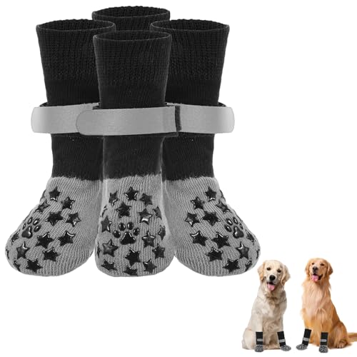 Rutschfeste Hundesocken, um das Lecken der Pfoten zu verhindern, graue Hundepfotenschutzsocken mit reflektierenden Streifen, elastische Hundeschuhe für Hartholzböden, griffige Socken für mittelgroße Rutschfeste Hundesocken, um das Lecken der Pfoten zu verhindern, graue Hundepfotenschutzsocken mit reflektierenden Streifen, elastische Hundeschuhe für Hartholzböden, griffige Socken für mittelgroße von Quilax