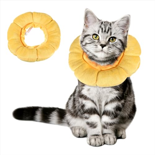 1 Stück Halskrause Katze,Leckschutz Einstellbarer Halskrause,Weich Katzenkragen,für Katzen Kleiner Hunde Nach Operation,Sonnenblume Katzenkragen,Kragen Hund(Größen L) von Quilax
