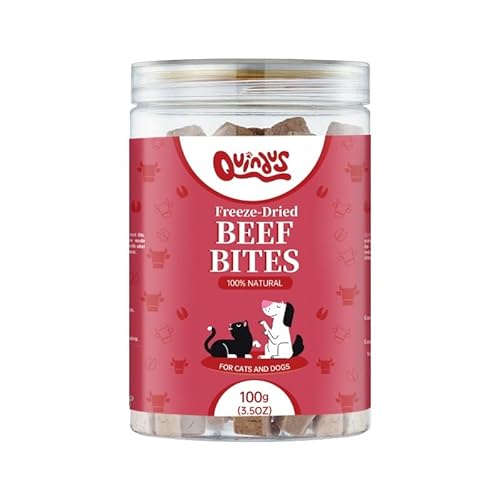 QUINDU'S Freezed Dried Gefriergetrocknete Ochsenfleischwürfel ohne Knochen für Hunde und Katzen, 3 Packungen mit 100 g von Quindu's