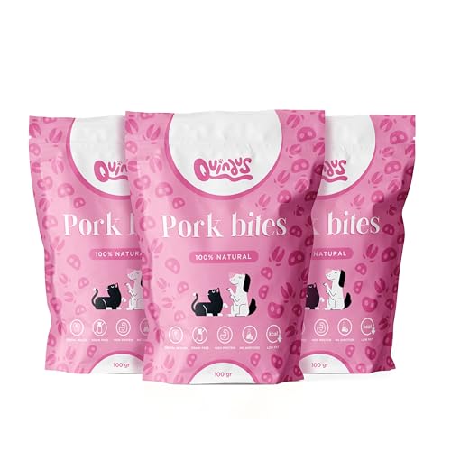 QUINDU'S Getrocknete Schweinemedaillons, 3 x 100 g, Leckerlis für Hunde und Katzen, 100 % natürliche Snacks, Barf-Diät, Leckerlis für Welpen QUINDU'S Getrocknete Schweinemedaillons, 3 x 100 g, Leckerlis für Hunde und Katzen, 100 % natürliche Snacks, Barf-Diät, Leckerlis für Welpen von Quindu's