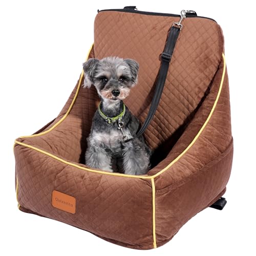 Quixenna Hundeautositz für kleine und mittelgroße Hunde, Luxus-Booster mit dickem Memory-Schaum, waschbar und abnehmbar, Haustier-Reisebett für Vorder-/Rücksitze, bis zu 15,9 kg (Braun) von Quixenna