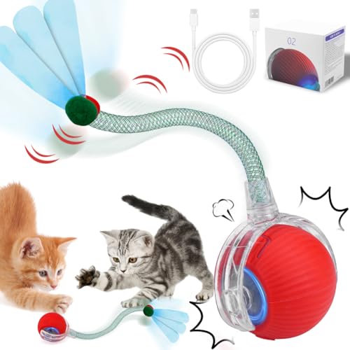 Katzenspielzeug Elektrisch, Interaktives Katzenspielzeug Katzenball, magic ball hund, Chewie Rolling Ball, Interaktives Katzenspielzeugs mit Libellenschwanz Unregelmäßige Bewegung Rollender Bal von Quixion