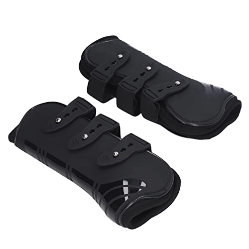 Qukaim 2 Stück Pferdebeinstiefel, PU-Neopren, schützende verstellbare Stiefel zur Sehnenstütze, schwarz, Vorderbeine, sicherer Sitz, Pferdebeinschutz, 30 cm lang von Qukaim