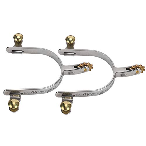 Qukaim 2 x Edelstahl-Pferdesporen im West-Cowboy-Stil, kompakt mit Messing-Knopf, Pferdesporen für Reiten, Reiten und Westernzaumzeug Qukaim 2 x Edelstahl-Pferdesporen im West-Cowboy-Stil, kompakt mit Messing-Knopf, Pferdesporen für Reiten, Reiten und Westernzaumzeug von Qukaim