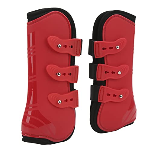 Qukaim 2pcs Horse Front Tendon Boots, Adjustable Support Boots for Training and Racing, Red, XL, PU Secure Leg Protection, Hufschutzstiefel von Qukaim