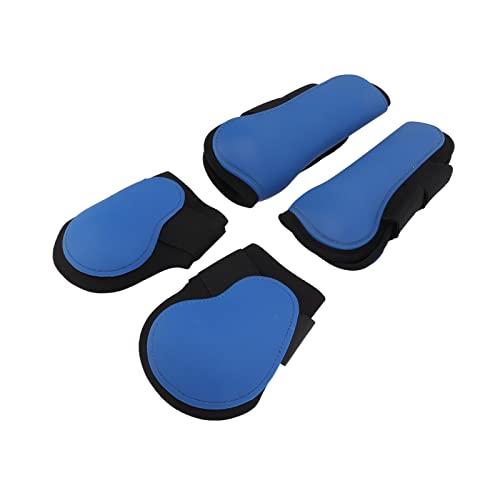 Qukaim 4-teiliges Pferdebeinstiefel-Set, PU-Bandagen vorne und hinten, mit gepolstertem Innenpolster für Sehnenschutz, Blau, Größe L, Pferdebeinschutz und Bandagenschutz von Qukaim