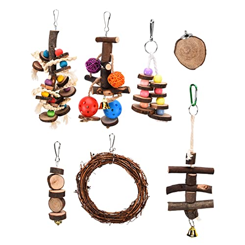 Qukaim 7-teiliges Vogelspielzeug-Set, Papageien-Kauspielzeug mit Schaukel, Glocke und Ring, hängendes Spielzeug-Set für Vogelkäfig, inklusive Holz- und Baumwollschnur, ideal für Papageien und Vögel Qukaim 7-teiliges Vogelspielzeug-Set, Papageien-Kauspielzeug mit Schaukel, Glocke und Ring, hängendes Spielzeug-Set für Vogelkäfig, inklusive Holz- und Baumwollschnur, ideal für Papageien und Vögel von Qukaim