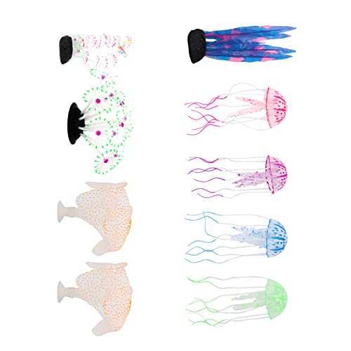 Qukaim Aquarium-Korallendekorationen, Leuchteffekt, künstliche Quallen, Korallenpflanzendekorationen, Aquarium-Landschaftsgestaltung, Silikon-Ornament, 9 Stück von Qukaim