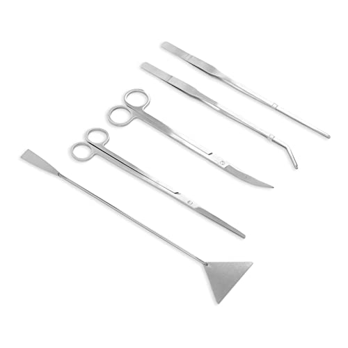 Qukaim Aquariumschere Pflanzwerkzeuge 5-in-1 Aquariumschere Pflanzenwerkzeuge, Edelstahl Aquascaping-Werkzeug-Set, inklusive Pinzette, Schere, Spatel, ideal für die Pflege von Aquariumpflanzen von Qukaim