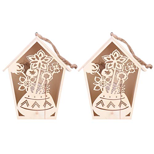 Qukaim Birds Supplies Vogelhaus, Vogelkäfig, 2 Stück, Holz-Vogelbox mit warmem Licht, hohle Blumenmuster, Ornament-Anhänger für Vogelnester, hängende Vögel von Qukaim