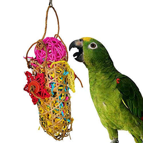 Qukaim Bunte gewebte Holzschaukel Vogelspielzeug, Käfig-Akkories, Weberei für Papageien und kleine Vögel, ideal zum Spielen und Bereichern von Qukaim