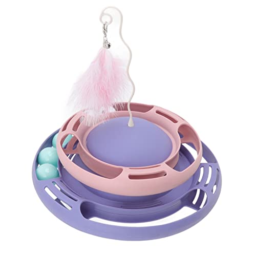 Qukaim Cat Teaser Toys Cat Turntable Toys, Multifunktionale interaktive Rollbahnen mit Federplatte und Teasing Stick für Katzen und Kätzchen, Lila und Rosa von Qukaim