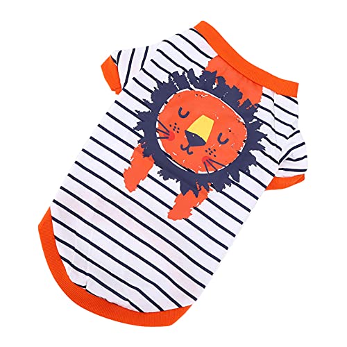 Qukaim Clothesfor Pets Haustier-T-Shirt, gestreiftes Baumwoll-Cartoon-Druck, dünner Saum, Herbst- und Winterkleidung, erhältlich in Weiß, Löwe, M und Grau, Größe L von Qukaim