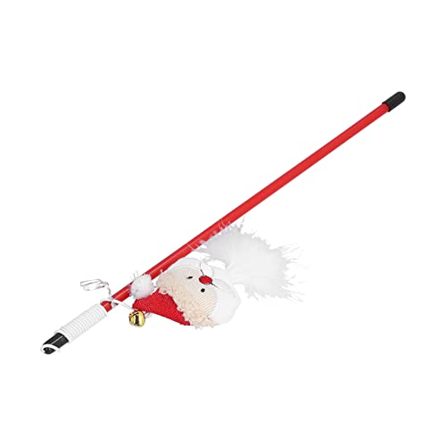 Qukaim Funny Cat Stick Weihnachtsserie Katzenstab-Spielzeug, interaktiver Katzenstock mit Stern-Design, lustiger Weihnachtsmann-Teaser aus Kunststoff für Training und Bewegung, 40 cm lang von Qukaim