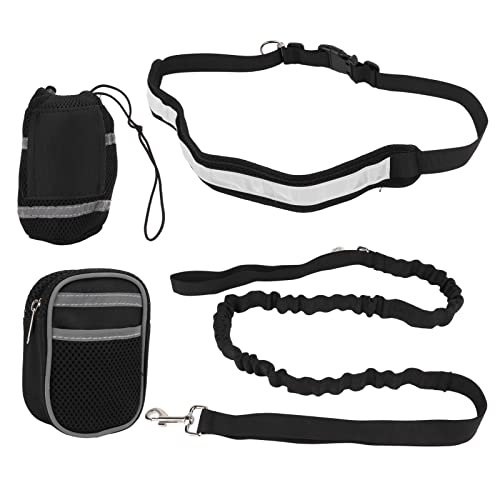 Qukaim Gassigehilfe für Hunde zum Spazierengehen, Hundetraining, verstellbare Leine, reflektierend, elastisch, freihändige Hundeleine zum Laufen, Walken, Wandern, Schwarz von Qukaim