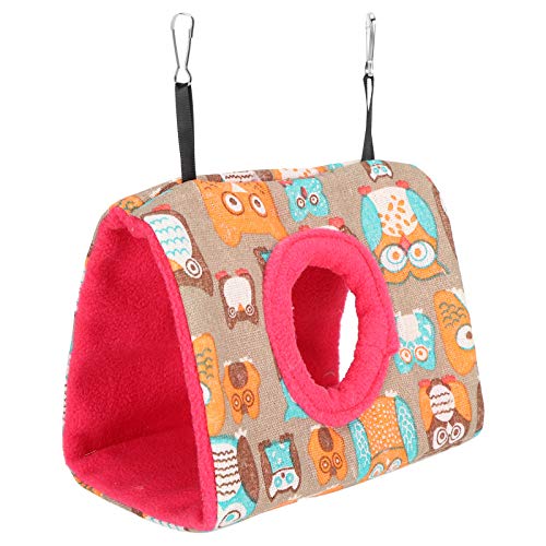 Qukaim Hängemattefür Hamster Papagei Papagei Warme Hängematte, Plüsch Flauschig Nest Haus für Vögel, Eule Muster, Rose Red Bottom, Ideal für Hamster und Eichhörnchen, 30 x 30 cm von Qukaim