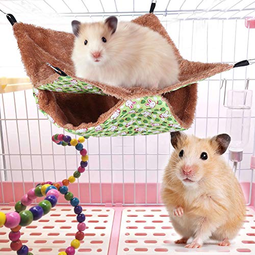Qukaim Hängende Doppelstöckige Hängematte Schlafbett, Warmhalten für Eichhörnchen, Hamster, Zuckergleiter, kleine Haustierhängematte, Grün, 30 x 30 cm, Stoff von Qukaim