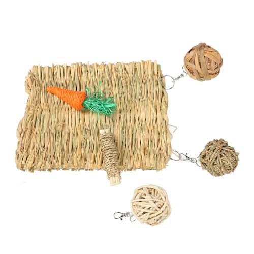 Qukaim Hamster-Kauspielzeug-Set, gewebte Grasmatte und Ball Kauspielzeug für Meerschweinchen, Kaninchen und Papagei, lindert Langeweile und unterstützt Zähneknirschen, Kleintierspielzeug Qukaim Hamster-Kauspielzeug-Set, gewebte Grasmatte und Ball Kauspielzeug für Meerschweinchen, Kaninchen und Papagei, lindert Langeweile und unterstützt Zähneknirschen, Kleintierspielzeug von Qukaim